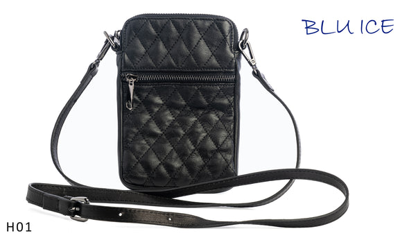 BLACK LEATHER CELL PHONE BAG #H01S