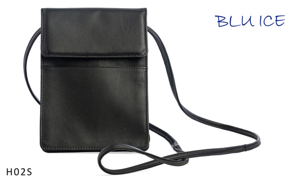 BLACK LEATHER CELL PHONE BAG #H02S