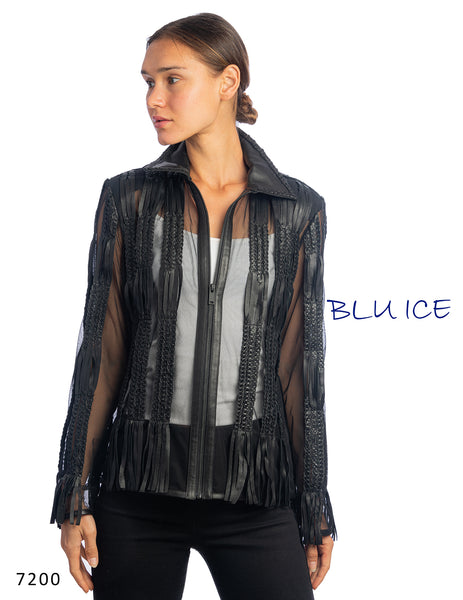 #7200 LEATHER SHIRT JACKET WITH TULLE